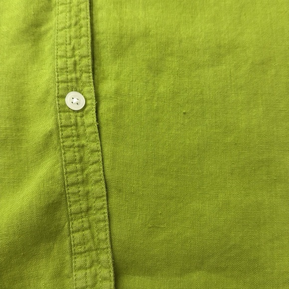 Vintage Talbots Linen Mandarin Collar Button Down Blouse Shirt | Green Leaf | L - Picture 7 of 10